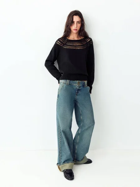 Sweter ażurowa dzianina Teen XS MANGO TEEN czarny