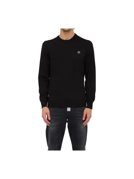 Sweter Philipp Plein z okrągłym dekoltem czarny