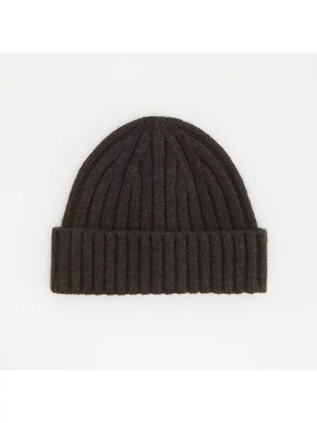 Reserved Čepice beanie s příměsí vlny tmavě hnědá