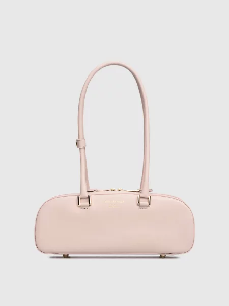Шкіряна сумка-багет з логотипом Christian Villa рожева