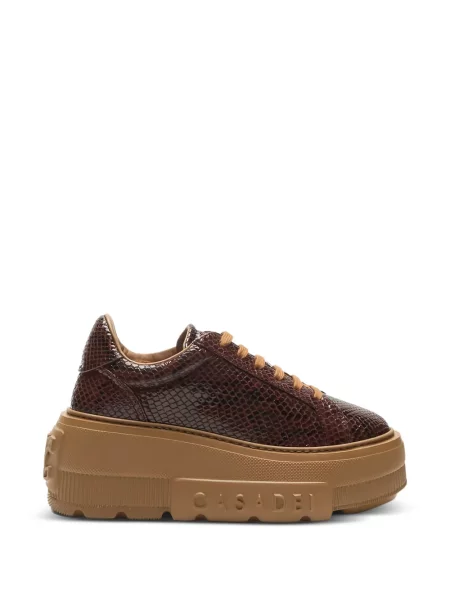 Sneakerși Casadei cu platformă cu model piele de șarpe maro