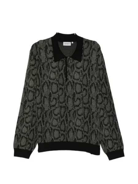 Поло тениска Carhartt Wip с принт със змийски принт зелено