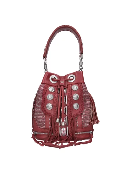 Torebka La Carrie skórzana z etnicznym nadrukiem czerwona