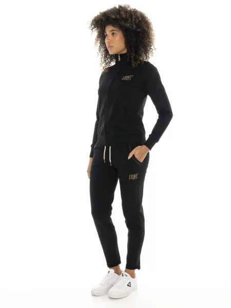 Dres Leone Apparel Chic Gold z kołnierzem i zamkiem z bawełny czarny