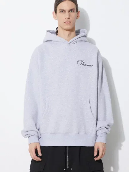 PLEASURES bluza Cafe Hoodie z kapturem z aplikacją szary