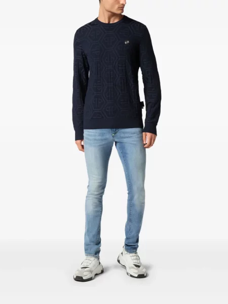 Pulover Philipp Plein din jacard albastru