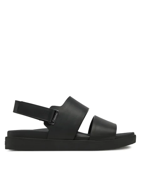 Кожени сандали Calvin Klein FLAT ADJ SANDAL EYELET черно