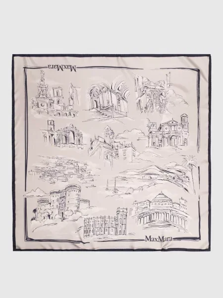 Хустка CARRE із шовку в брендовий принт Max Mara сіра