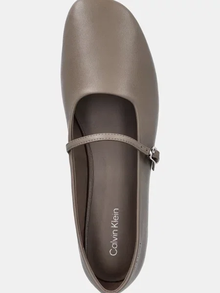 Calvin Klein bőr balerina cipő OBLIQUE BALLERINA MJ LTH HDW bézs
