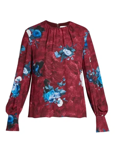 Bluză Erdem cu model floral cu imagine lungă roșu