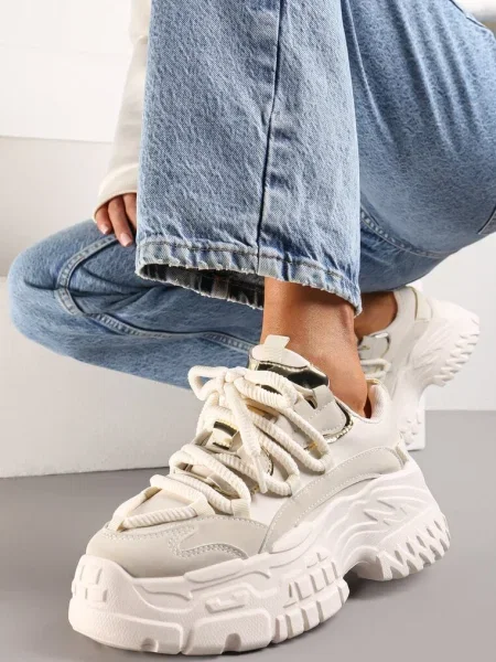 Sneakers închis cu șireturi duble și platformă imprimată Luppoa bej