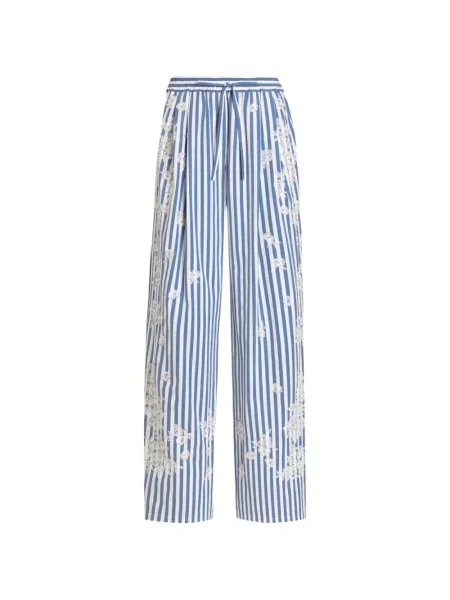 Pantaloni Dolce & Gabbana cu broderie cu dungi din poplin albastru