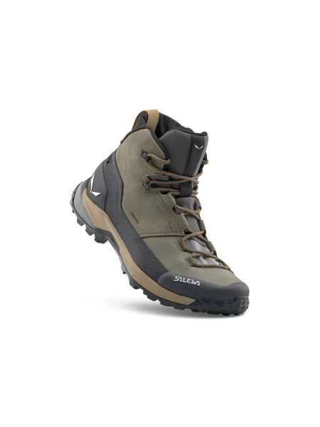 Pánske trekové topánky Salewa Puez Leather Mid Ptx bungee cord / onyx zelená
