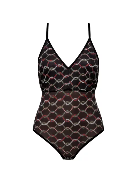 Bodi Osklen s printom s V-izrezom crna