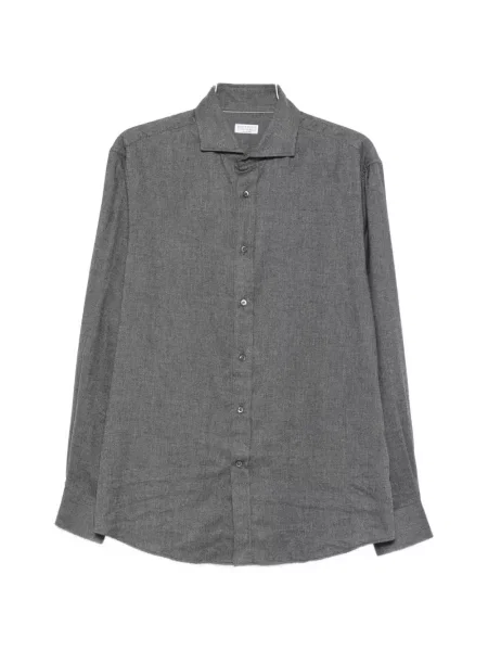 Lung cămașă Brunello Cucinelli cu model herringbone gri