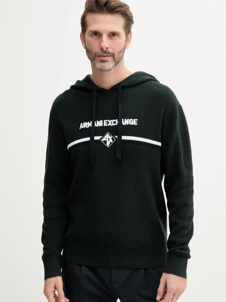 Armani Exchange sweter lekki z golferm zielony
