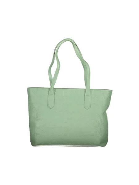 Lniana shopperka Valentino By Mario Valentino z logo zielona