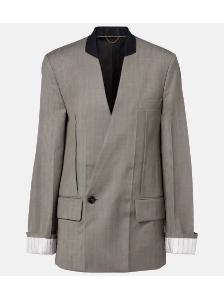 Sacou Victoria Beckham de lână cu model herringbone gri