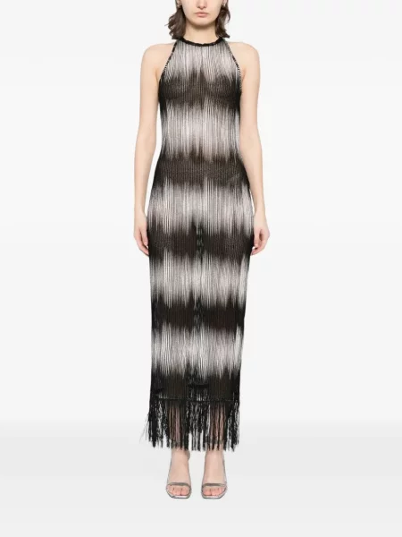 Rochie maxi Tessitura cu franjuri negru