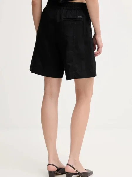 Šortky s příměsí lnu Calvin Klein Jeans high waist černá