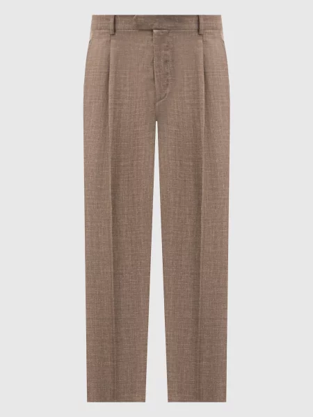 Штани з вовни шовку та льону у візерунок Brett Johnson коричневі