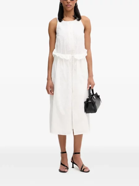 Rochie midi Isabelle Blanche cu broderie alb