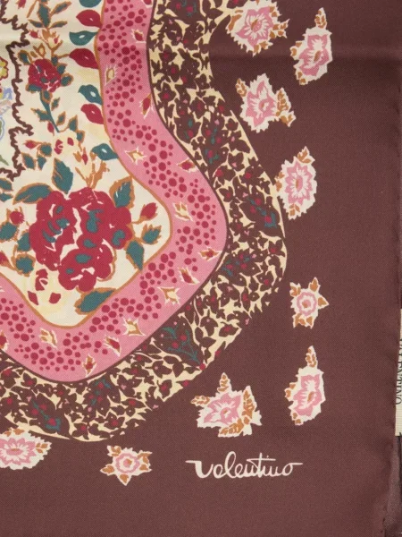 Fular Valentino Garavani cu model floral cu imagine maro