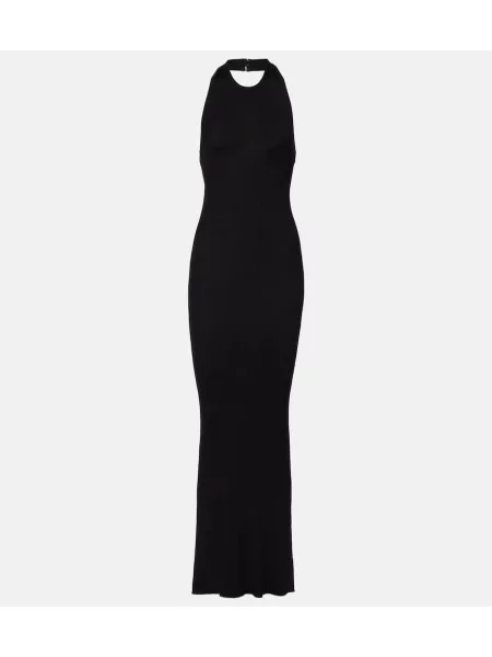 Rochie maxi Nili Lotan tricotate cu gât halter de costum negru