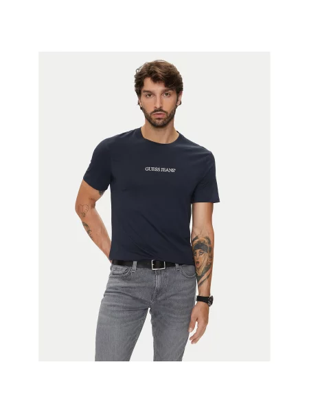 Guess Jeans Marškinėliai Tamsiai Slim Fit mėlyna