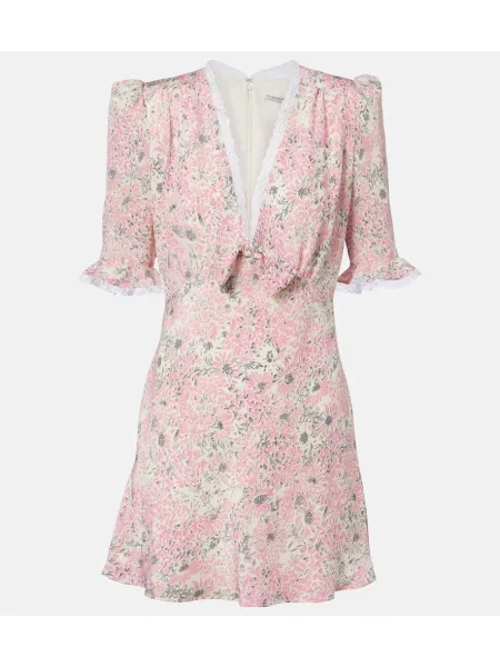 Rochie Alessandra Rich de mătase cu model floral alb