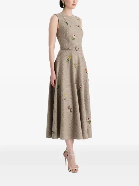 Gėlėta platėjantys midi suknelė Oscar De La Renta ruda