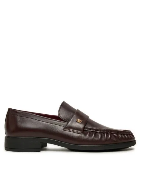 Кожени мокасини Tommy Hilfiger LOAFER SOFT NAPPA PLEATED TOE с равна подметка бордо