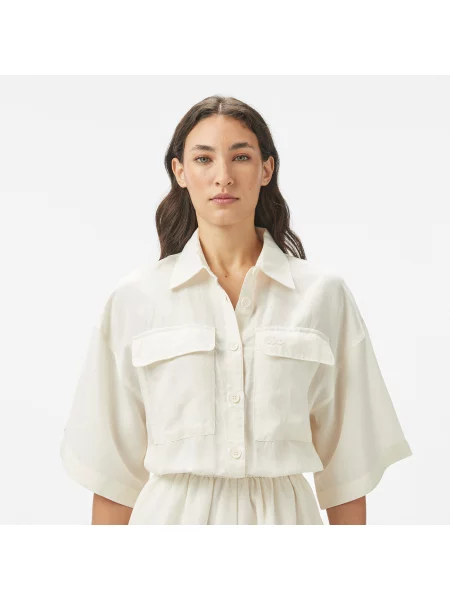 Lacoste Sukienka Z Kołnierzem Koszulowym Z Krótkim Rękawem Flare Fit biała