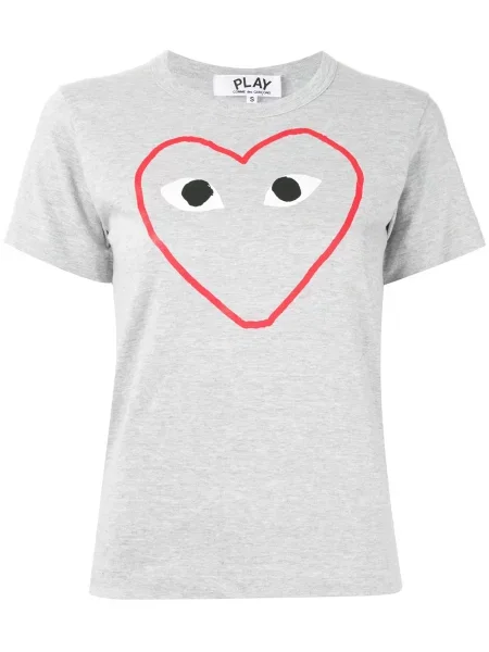 Tricou Comme Des Garcons Play cu imagine cu decolteu în U gri