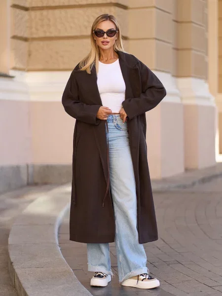 Пальто ISSA Plus темно-коричневий кашемір коричневе