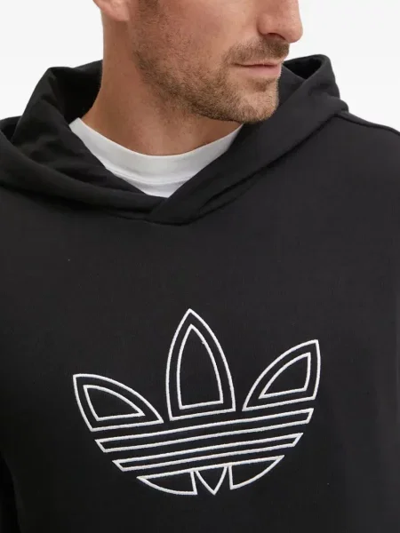 Pantaloni Adidas cu dungi cu broderie din fleece negru
