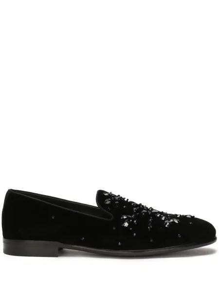 Papuci de casă Dolce & Gabbana de catifea de cristal negru