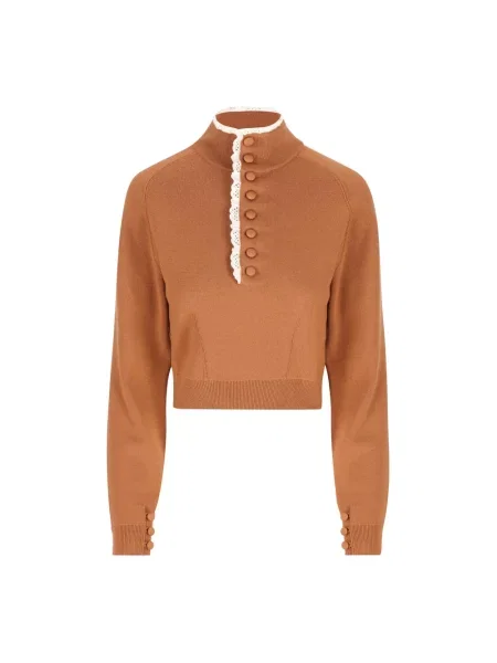 Lniany sweter Chloe do golfa brązowy