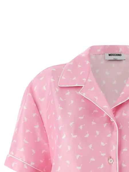Cămașă Moschino de mătase cu imagine roz