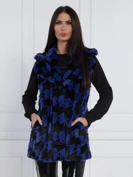 Karl Lagerfeld Mellény Faux Fur Monogram Gilet kék