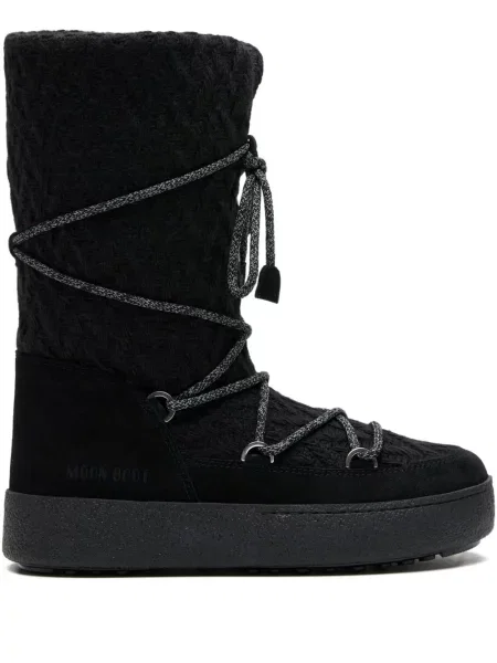 Botine Moon Boot cu șireturi tricotate negru