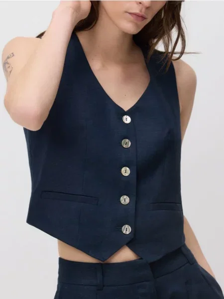 Reserved Лляна жилетка темно-синій синій