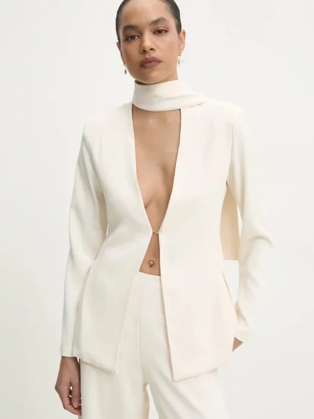 Сако Answear Lab с едно копче с изчистен дизайн бежово