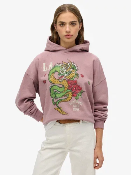 Bluza z kapturem Superdry Neo Trad Tattoo fioletowa