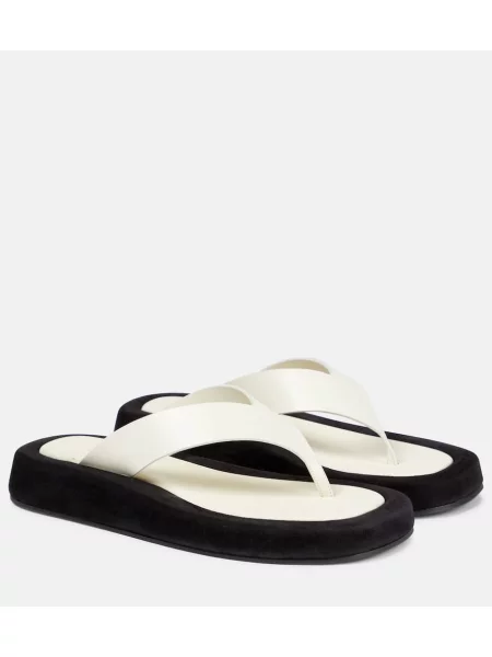 Chiloți tanga The Row din piele de căprioară alb