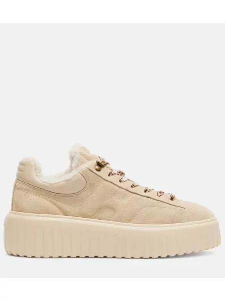 Sneakerși Hogan din piele de căprioară cu dungi cu platformă bej