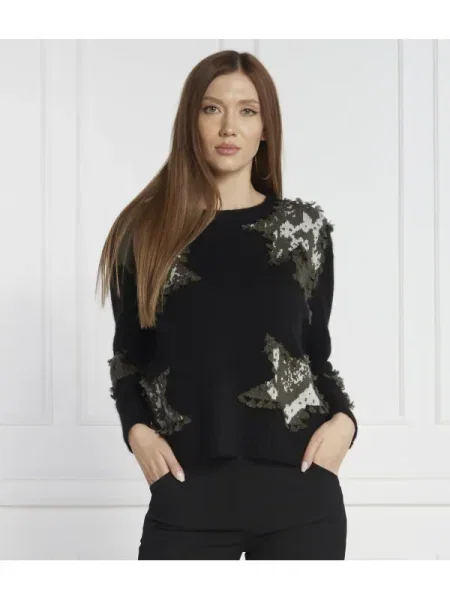 Marc Cain Pulover | Relaxed fit cu adaos de lână negru