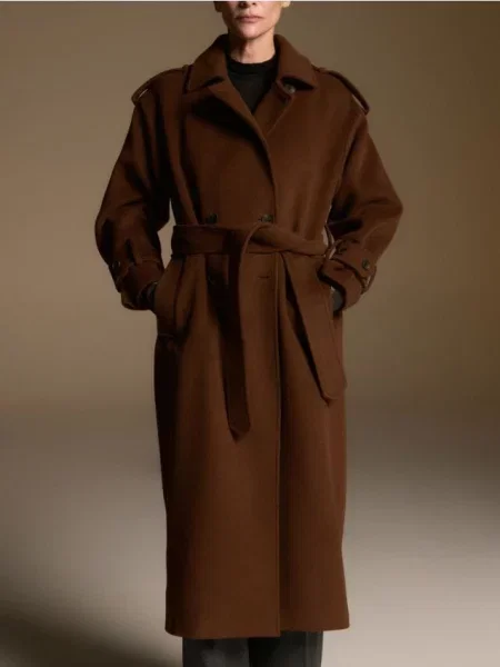 Reserved Вовняне пальто з шарфом золотисто-коричневий коричневе