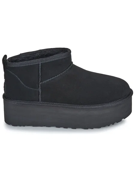 UGG Bőr hótaposó W CLASSIC ULTRA MINI gyapjú hozzáadásával fekete