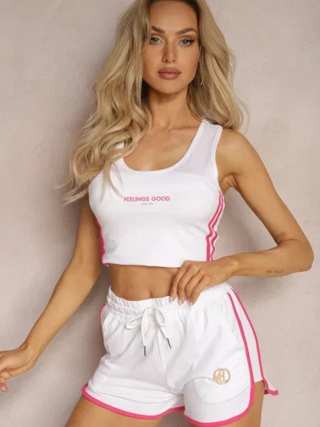 Șorturi Sport din Talie Înaltă cu Inserție Metalică Lumira alb